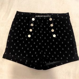 Nautical Anchor Print Button Accent High Waist Shorts